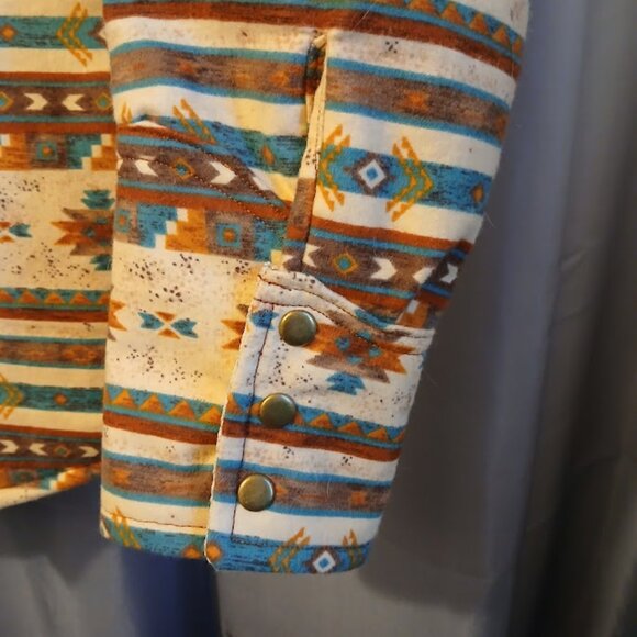 New Mens Flannel Shacket Western Shirt XS Snap up Navajo Thermal Browns Teal Tan - Picture 6 of 11